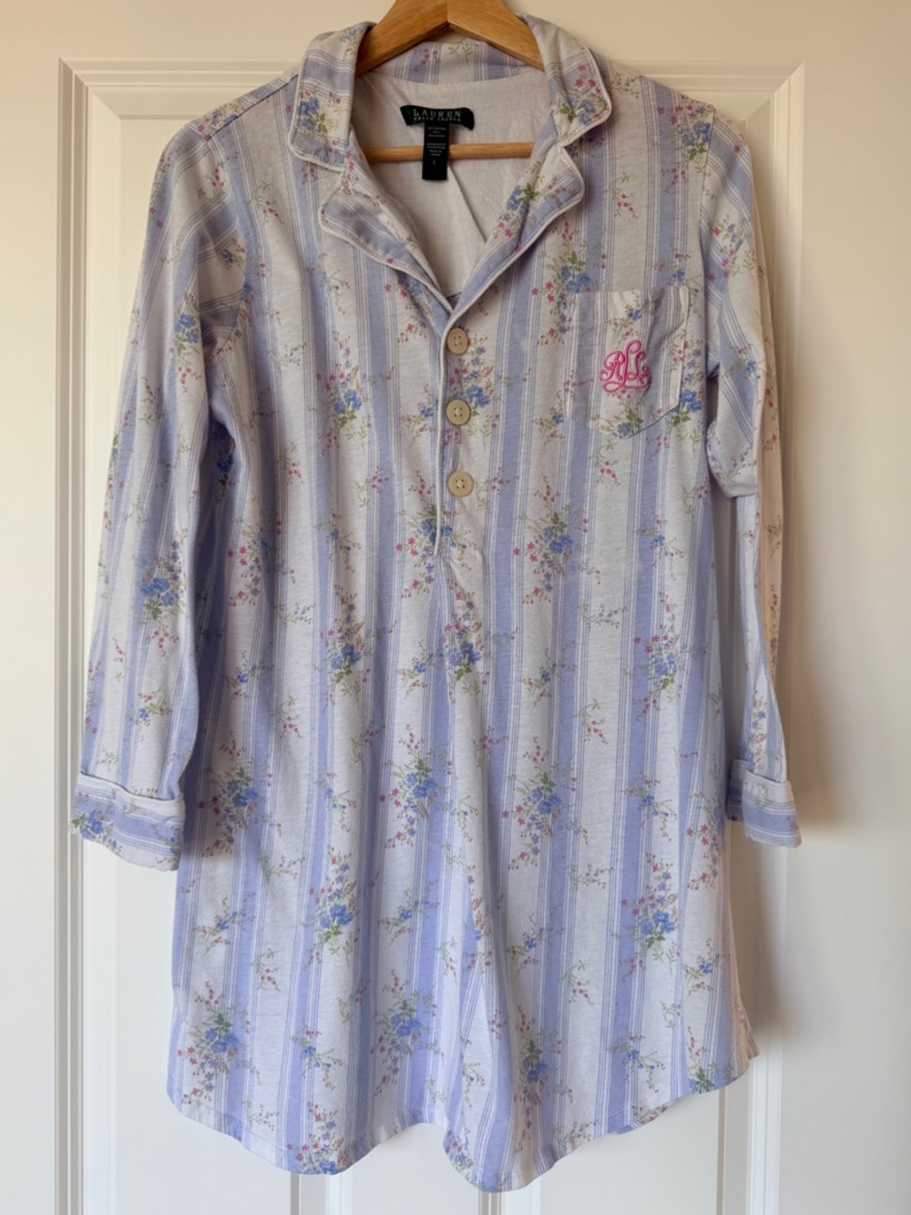 Lauren Ralph Lauren Floral Button Up Sleep Shirt Night Gown L Cottagecore Cotton